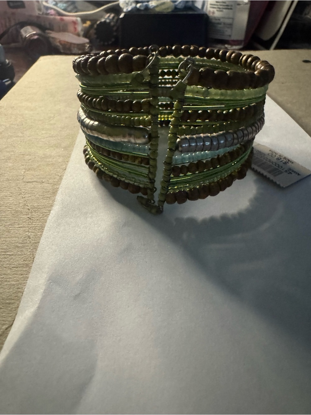 Chico's Green and Brown Multi-Row Beaded Coil Bracelet - Picture 2 of 7